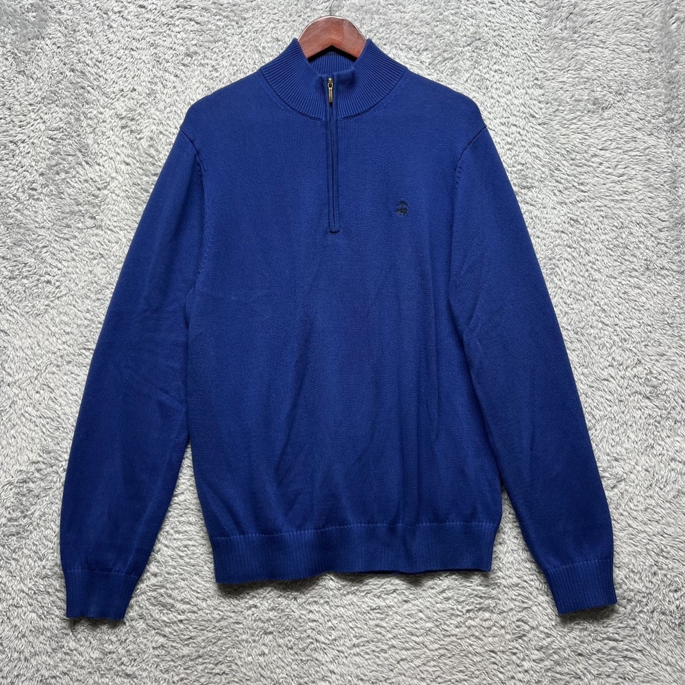 Brooks Brothers Sweater Mens Large Blue 1/4 Zip Pullover Supima Cotton Mock Neck